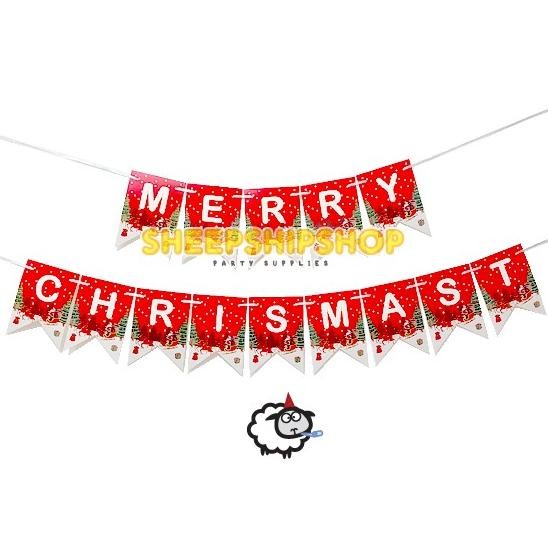 ><><><] BANNER MERRY CHRISTMAS KECIL SANTA RUSA MERAH Dekorasi Natal