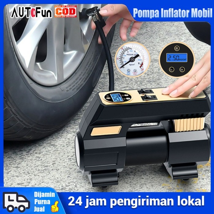 AUTOFun Pompa Udara Inflator Ban Mobil Pompa Ban Otomatis untuk Mobil
