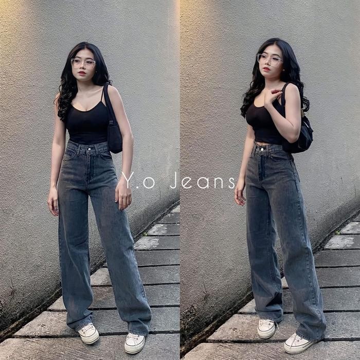 Celana Jeans Wanita Kulot Bf Panjang Snow Black Non Strich Loose Nyaman Tebal Asli 100%