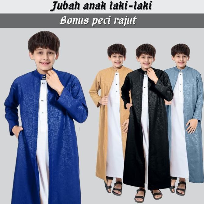 Jubah luaran 2 in 1 anak laki-laki kain embos anti gerah gamis Madana thobe arab mewah elegant Kanci