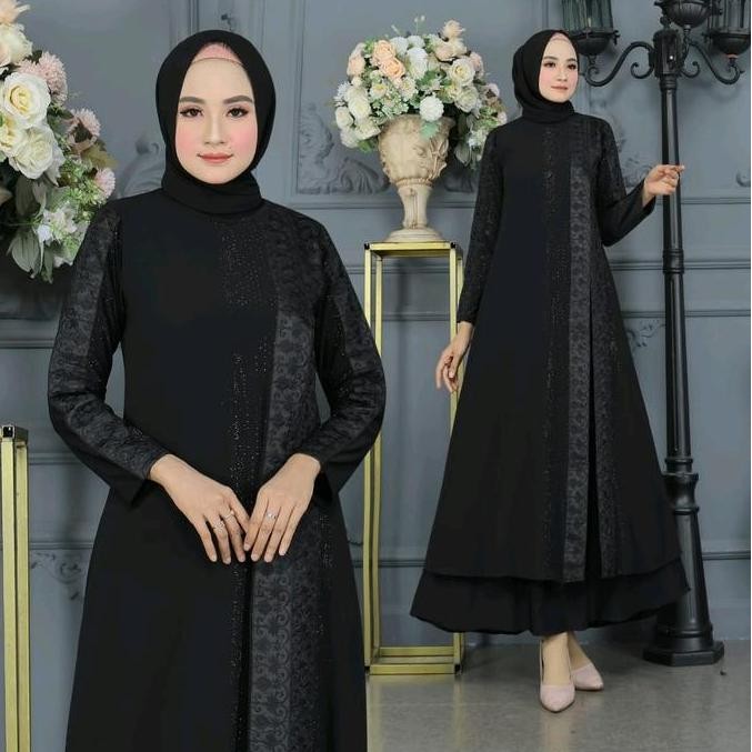 BEST SELLER GAMIS ABAYA TURKI TERBARU BELAH SAMPING HITAM JERSEY PREMIUM IMPORT MEWAH KEKINIAN