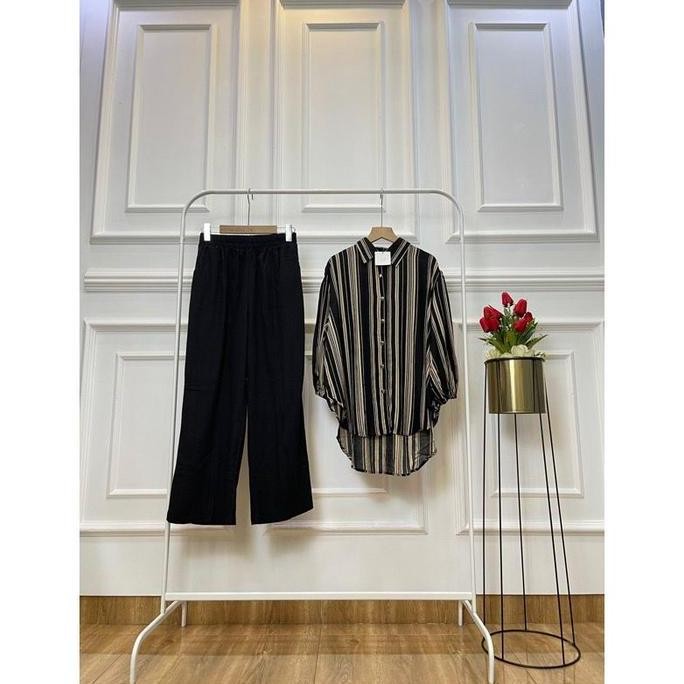 Setelan Wanita Motif Salur Malika // One Set Wanita Terbaru // Set Penjamas Kekinian Termurah