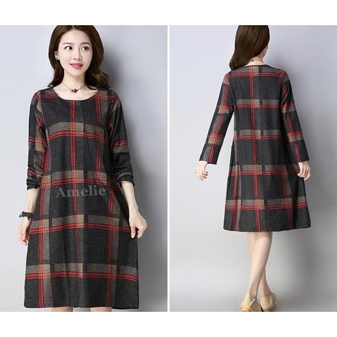 Mini Dress Lengan Panjang Korea Import Ab435542 Black Red Merah Tunik