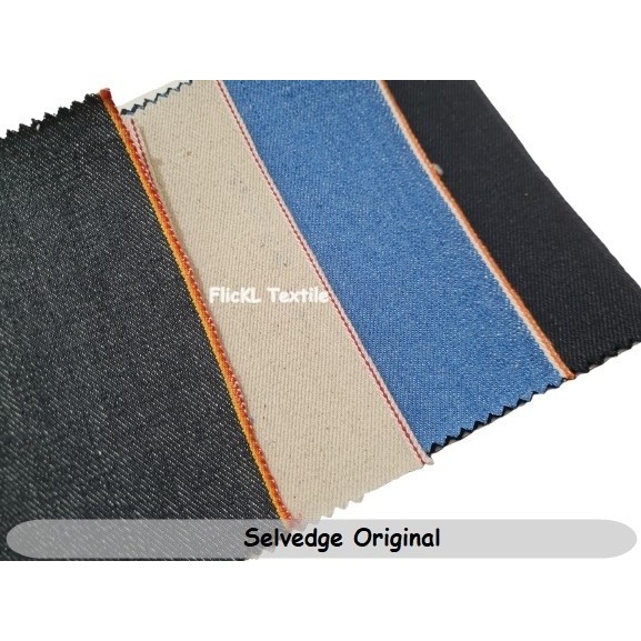 Bahan Kain Selvedge Bekaro Bratatex Jeans Denim Line Merah Putih