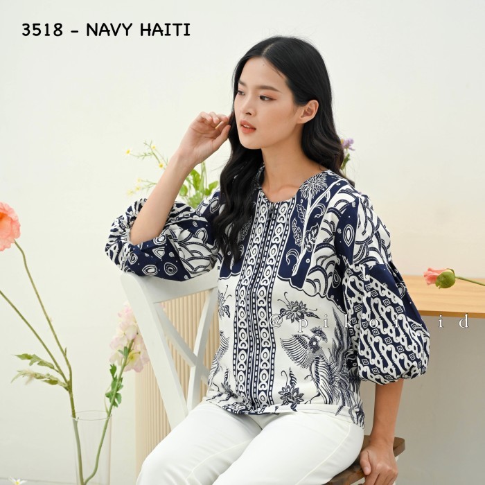 Atasan batik wanita modern lengan balon / seragam batik merah putih