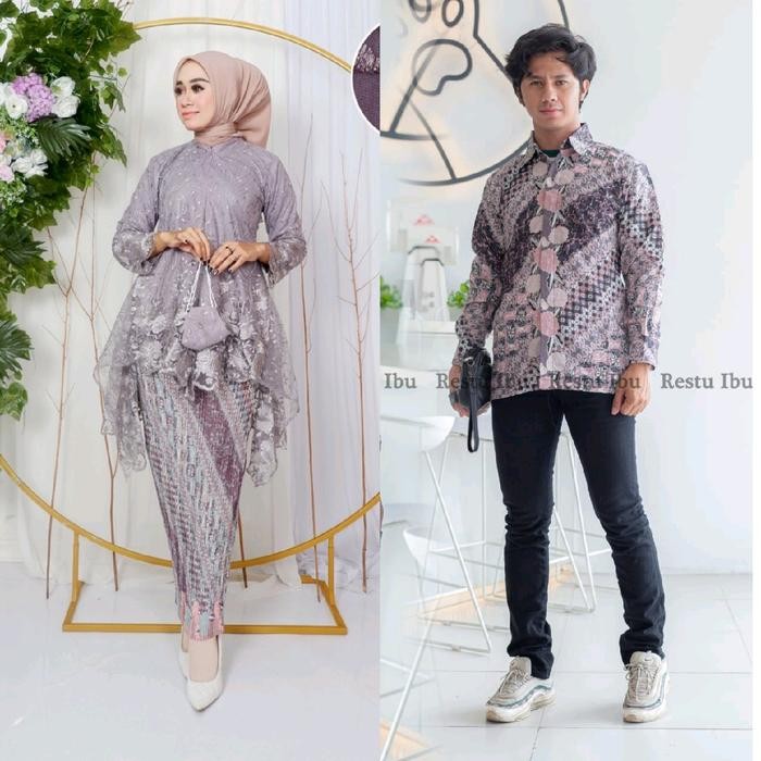 Couple kebaya ARUMI tulle bordir rok plisket mix kemeja Panjang/Setelan kebaya arumi/ couple kebaya
