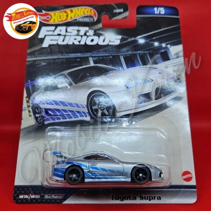 diecast Hot Wheels Premium Fast & Furious Toyota Supra silver ban karet