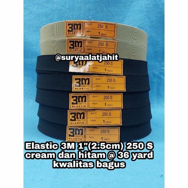 Karet 3M 1" (2.5cm) 250S Cream/hitam @36 yard kwalitas bagus