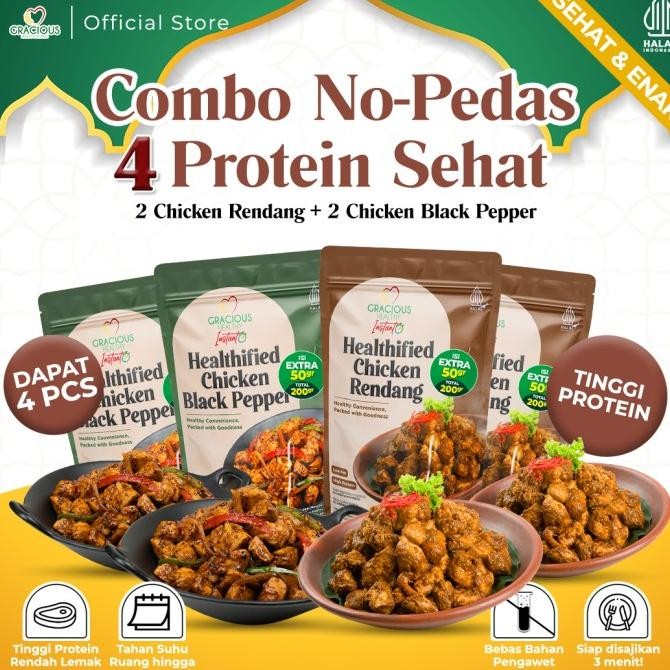 

Combo No-Pedas 4 Protein Sehat | 2 Chicken Rendang + 2 Chicken Black Pepper
