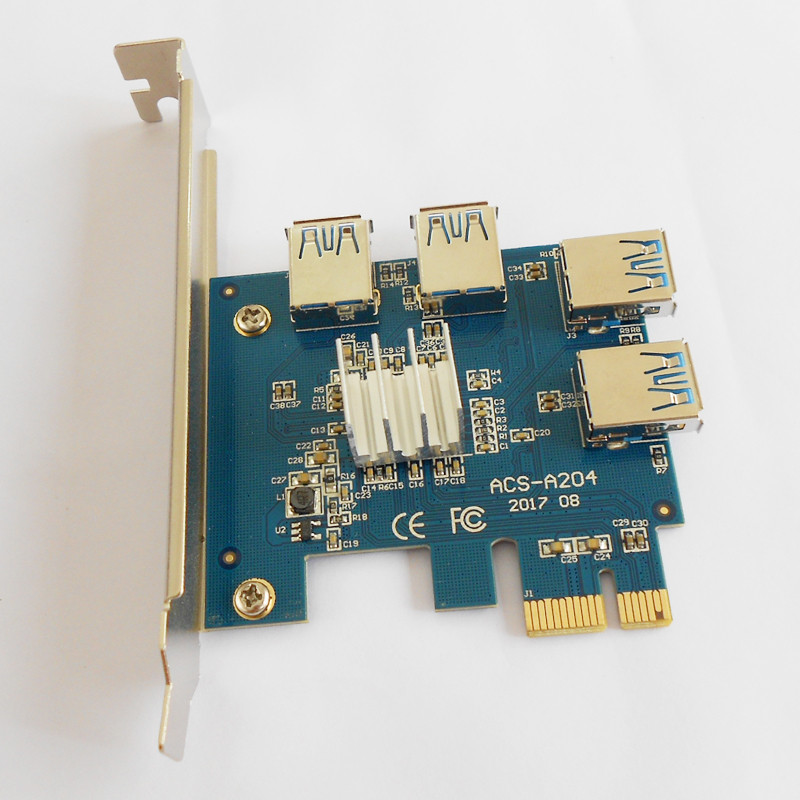 BARU USB 3.0 PCI-E 1X to 4 PCI-E 16X Slot Riser Card PCIE USB Adapter 1 to 4 PCIE Port Multiplier fo