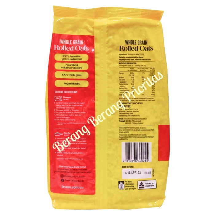 

LOWAN WHOLE GRAIN ROLLED OATS 1 KG / LOWAN ROLLED OAT