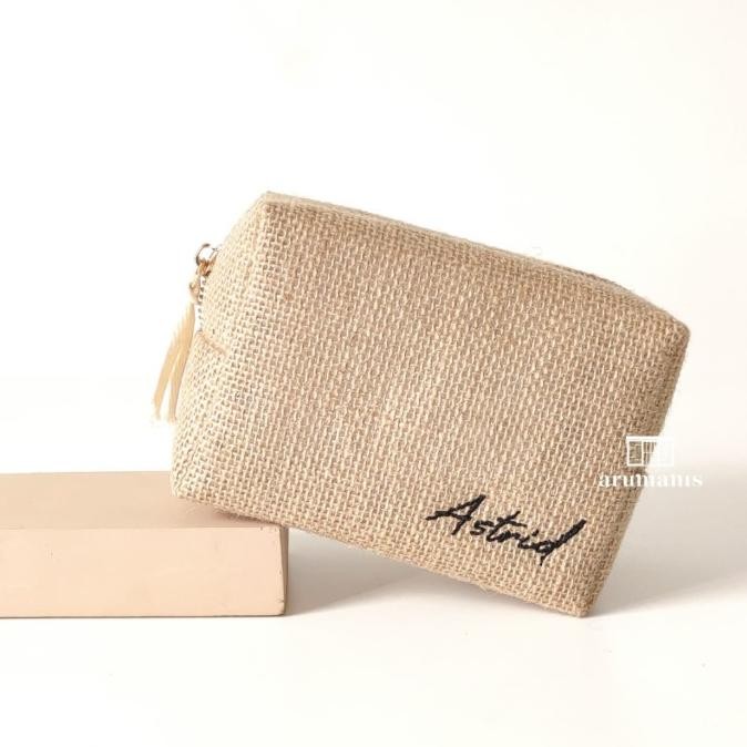 Murah Jute Pouch Kotak / Pouch Goni Kotak Personalized Nama