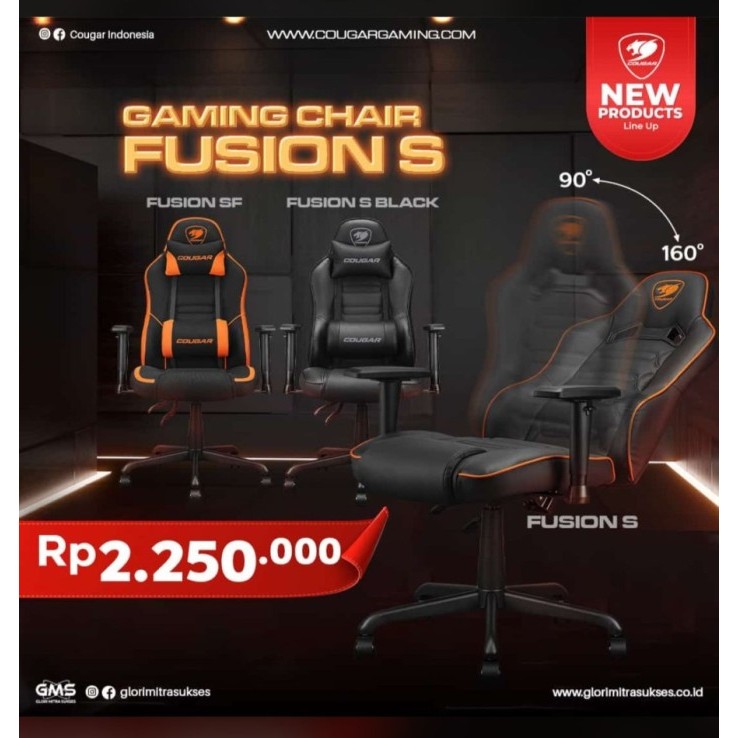 Kursi Gaming Cougar Fusion - Hitam Oranye, Ergonomis & Nyaman