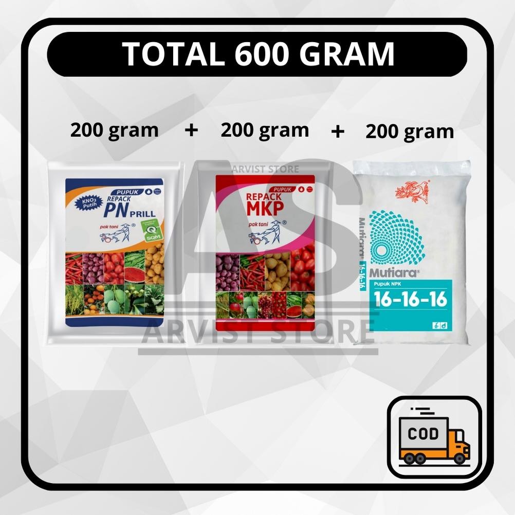 eq-77 Paket Pupuk MKP + KNO 3 PUTIH + Karate Boroni / NPK Meroke Mutiara 16-16-16 / Mutiara Grower 1