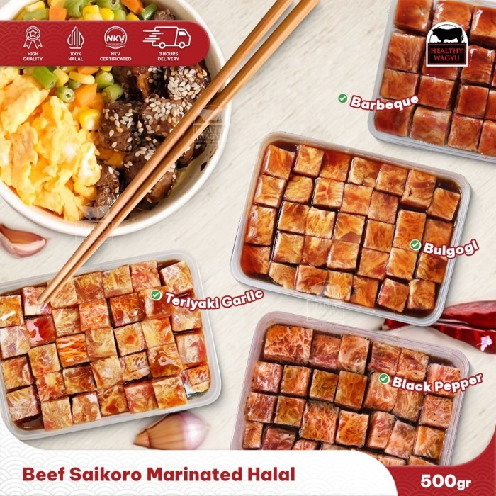 

Beef Saikoro Meltique Marinated Daging Kotak 2x2 Marinasi Halal 500gr