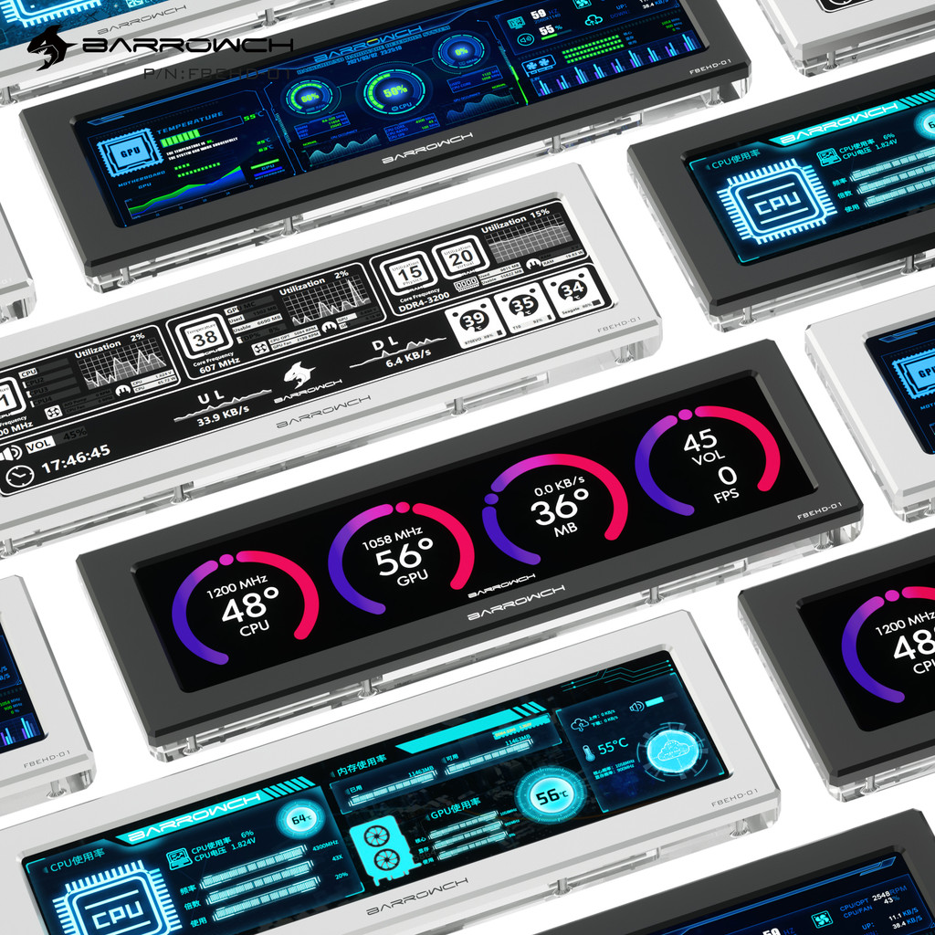 HSL External Extended 8.8 Inch AIDA64 Temperature Monitoring Display Screen,Black,Silver,FBEHD-01
