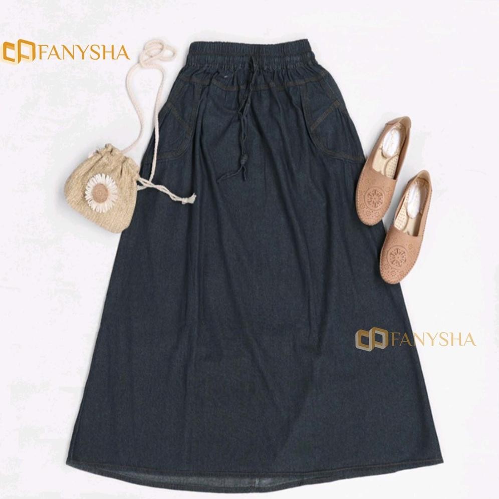 Rok Jeans Panjang Model A Polos Terlaris - Rok Jeans Model A Standar Termurah By Toko Fanysha
