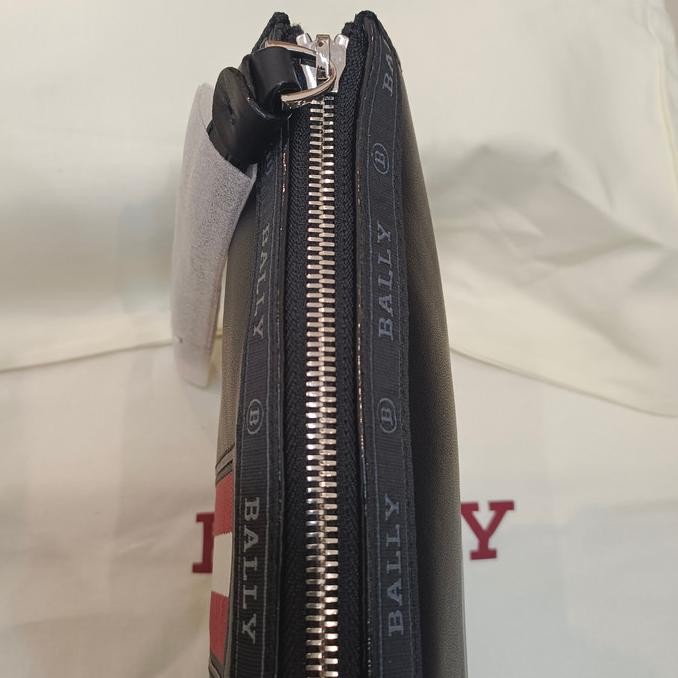 Sale Tas Pria Bally Haig Clutch Bag Pouch Leather Black Stripe Red