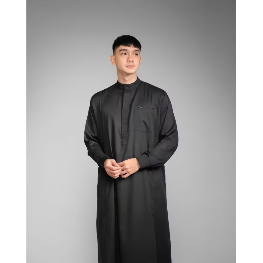 Slvhx Baju Muslim Jubah Gamis Pria Thobe Lengan Panjang Hitam