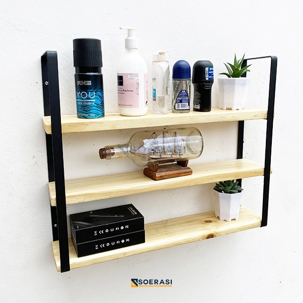 

FUJI RAK DINDING 3 AMBALAN KAYU DAN BESI BUKU MAKE UP HIASAN DEKORASI