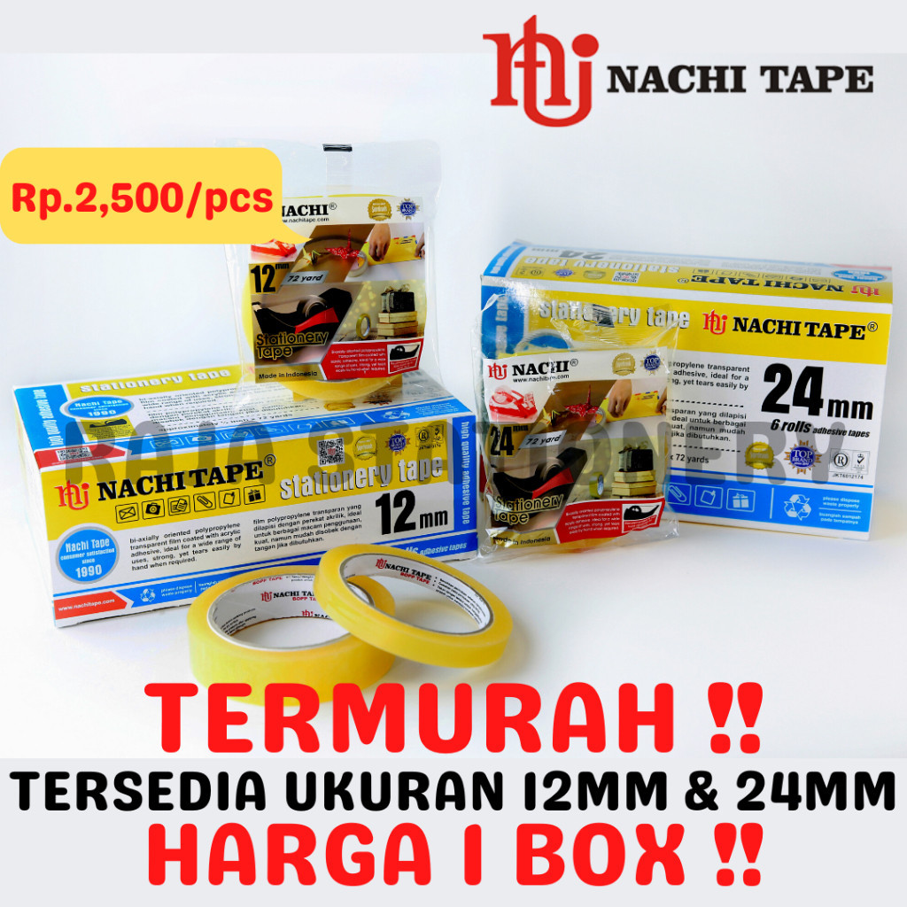 

NACHI STATIONERY TAPE 12mm 24mm SELOTIP SOLATIP LAKBAN SOLASI ISOLASI NACHI [1 BOX] RAJA BIG BOX