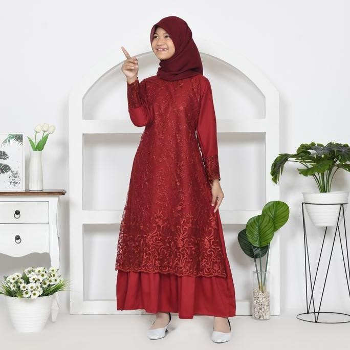 Sale Gamis Mitha Anak Maxi Tanggung 9-14Th Dress Muslim Remaja Brukat Tile Bordir Lebaran Idul Fitri