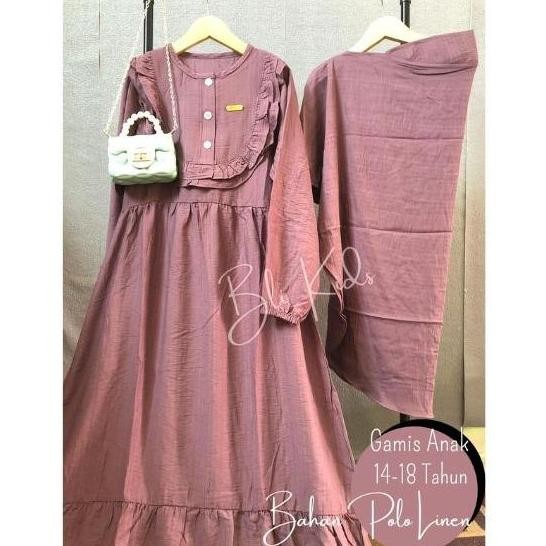 Promo Baju Gamis Anak Remaja Tanggung Bahan Katun Polo Linen Lembut Nyaman Usia 14-18 Tahun Gamis An
