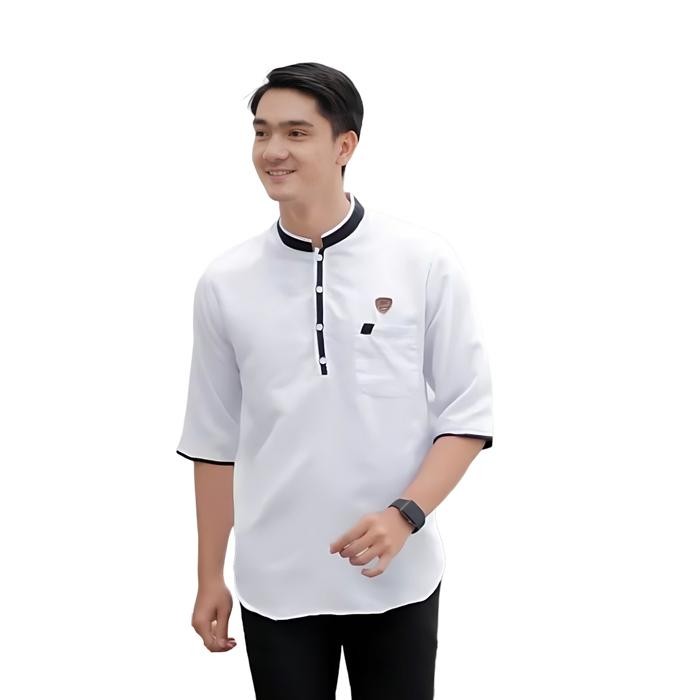 KEMEJA KOKO KEMKO PRIA COWOK DEWASA KURTA AGAM LENGAN 3/4 SANTRI MUSLIM LEBARAN BRANDED ELEGAN ORI