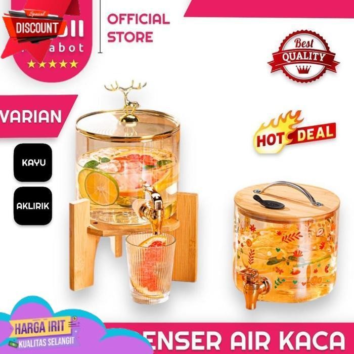 TODAY MALL PERABOT | DISPENSER AIR KACA | KETEL AIR DINGIN KACA DENGAN TATAKAN KAYU | TEMPAT MINUMAN