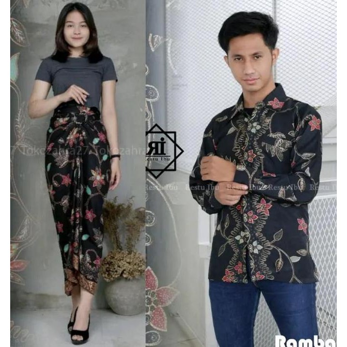 Terlaris Couple Rok Lilit Dan Kemeja Batik Bahan Premium Tebal Motif Rambat Kondangan Mewah Pesta  W