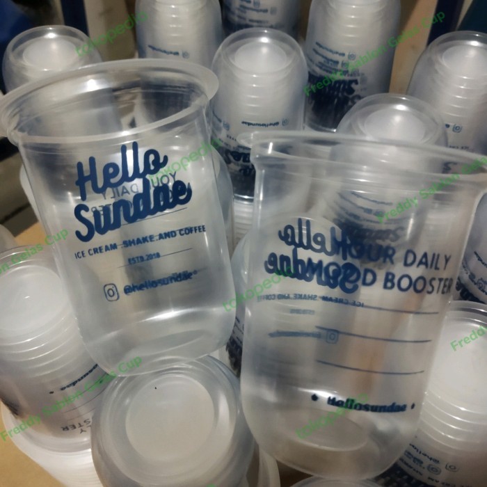 gelas cup plastik 12/14 oz oval 7 gram Sablon logo custom 1000 pcs