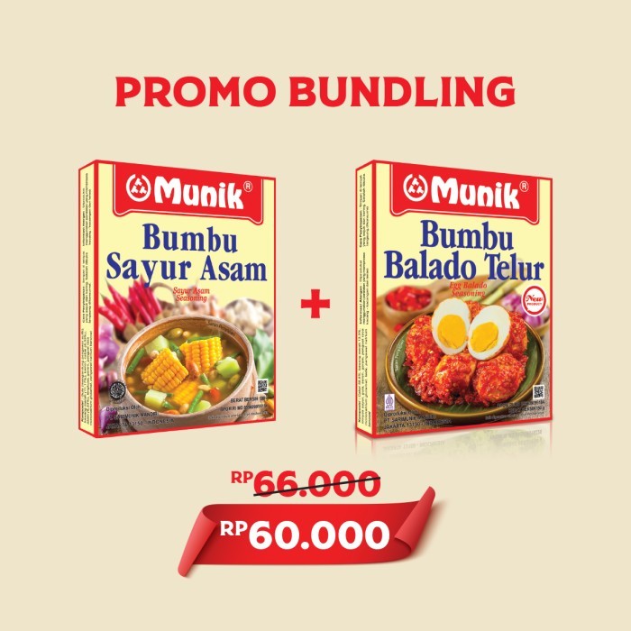 

Sale Bundling Bumbu Munik Sayur Asam 180 Gr + Balado Telur 150 Gr