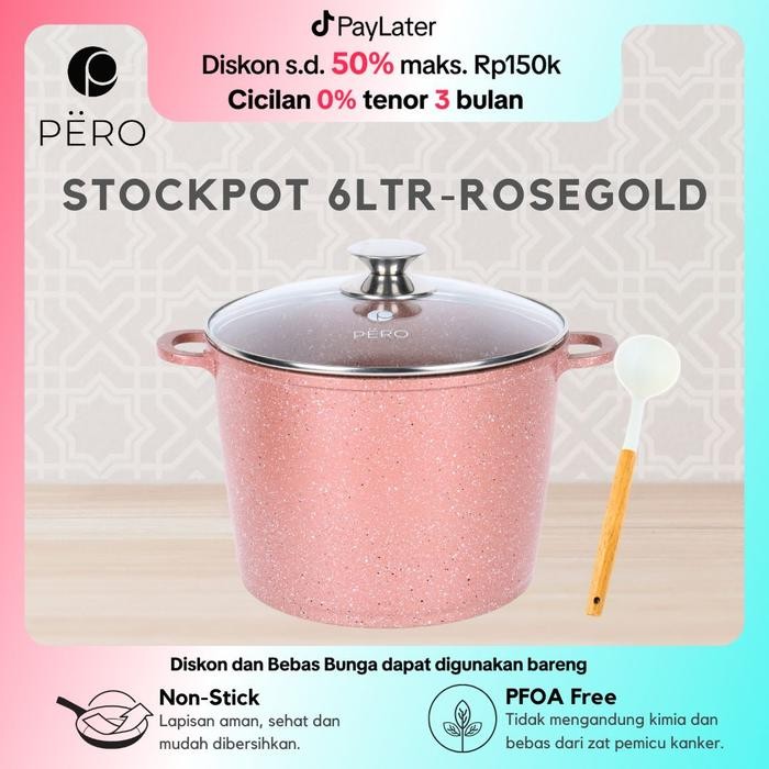 [Exclusive Delladelli] Pero Stock Pot Panci Gentong 24cm with Glass Lid / Panci Granite Anti Lengket