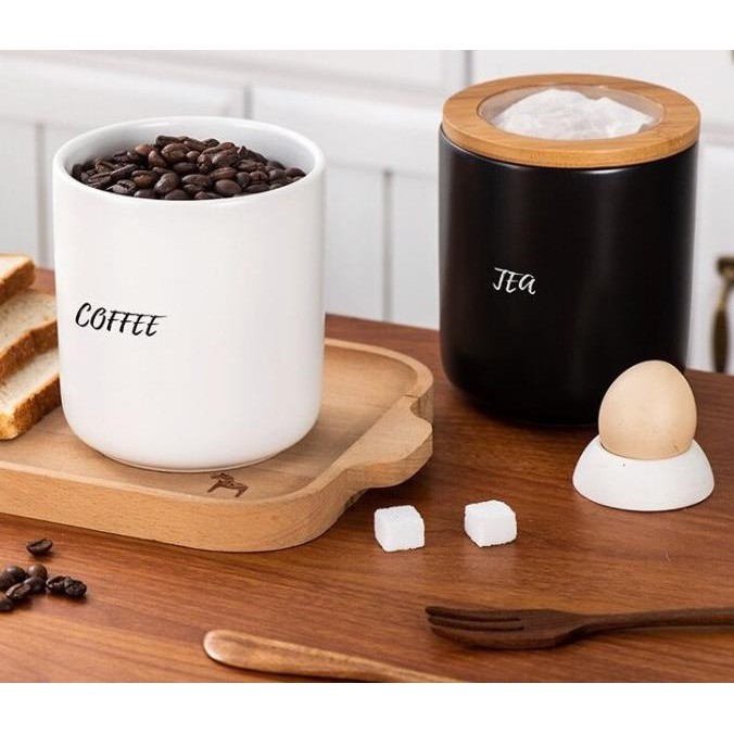 [MS]1SET Tempat Penyimpanan Kopi Teh Gula/Toples Kopi Keramik Set 3in1