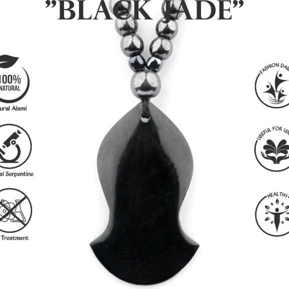 Kalung Tasbih Kesehatan Liontin Batu Black Jade Giok Hitam Asli Terlaris