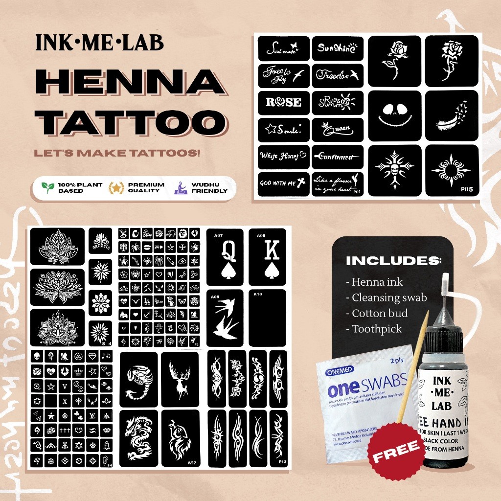 Henna/Jagua Ink Tattoo Kit - Tato Halal Sticker Template Temporary Tattoo Sah Wudhu