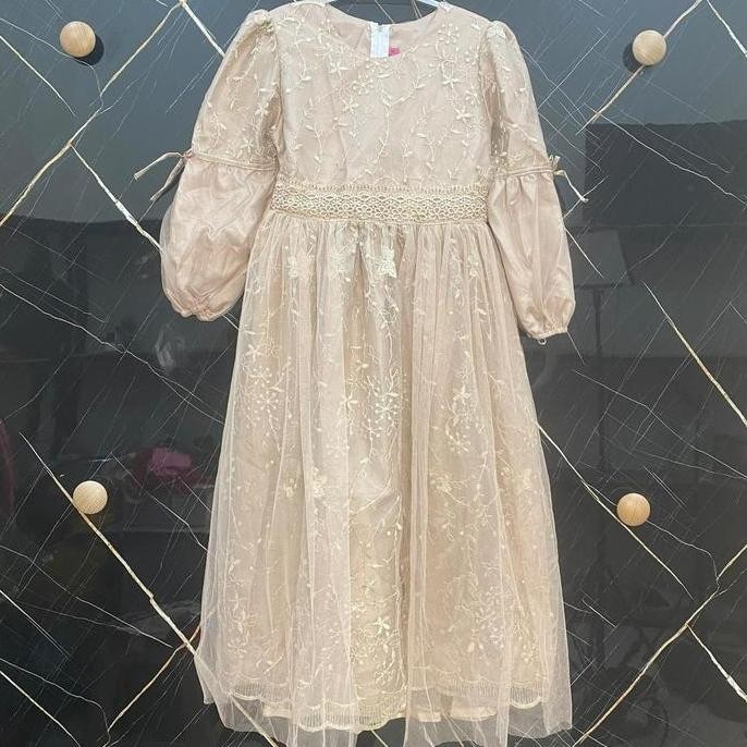 Terlaris Salsa Dress - Dress Anak Perempuan Muslim Model Brokat Mote Free Krudung Usia 8 - 10 Tahun 