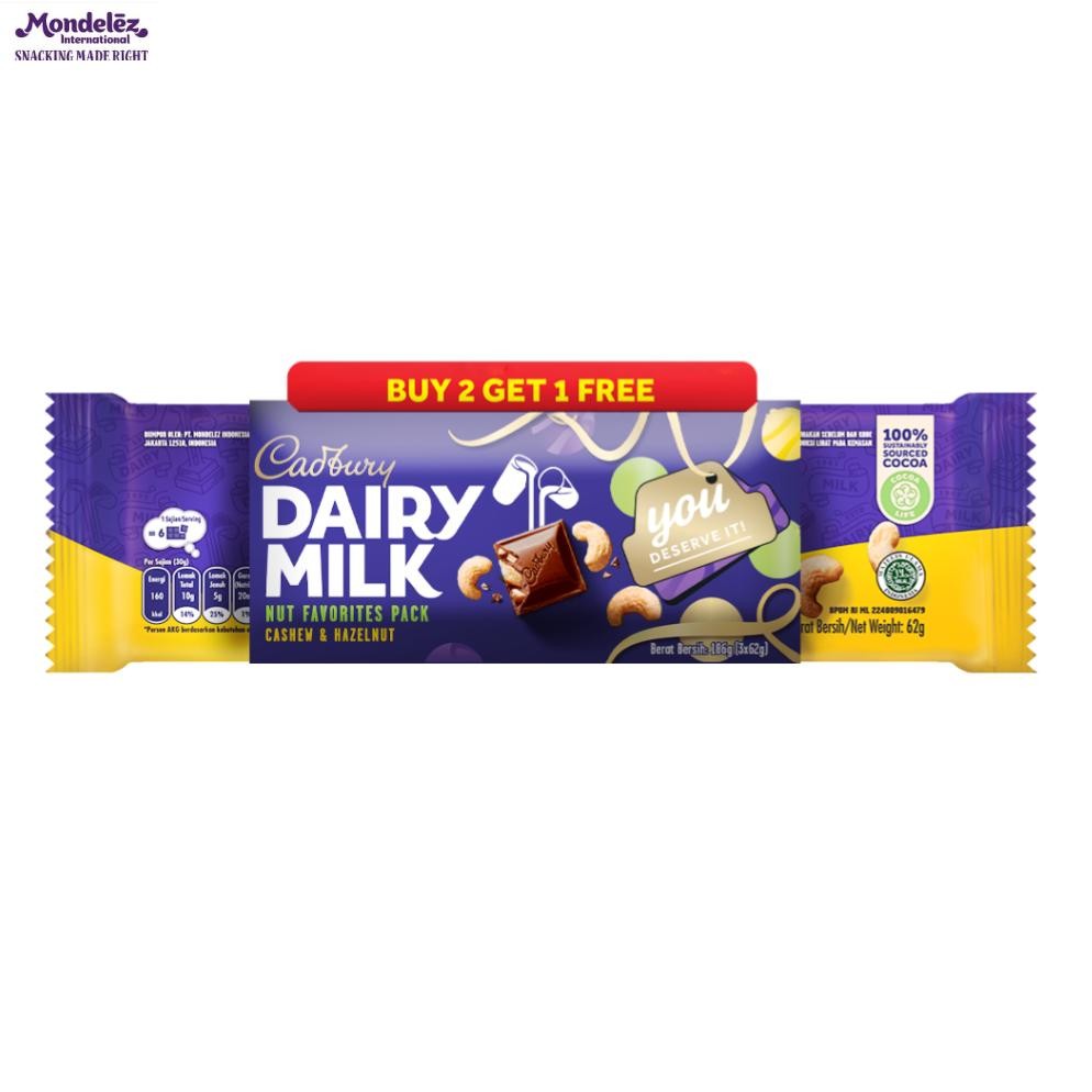 

fx-4 [Buy 2 Get 1] Cadbury Dairy Milk Cashew Nut 62gr - Cokelat Susu dengan Kacang Mede Renyah Coklat Camilan Creamy, Lezat, dan Berkualitas Viral