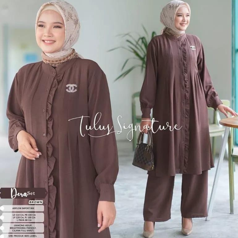 Dera Set Long Tunik Jumbo Crinkle Air Flow Premiun / Setelan Long Tunik Kekinian Viral
