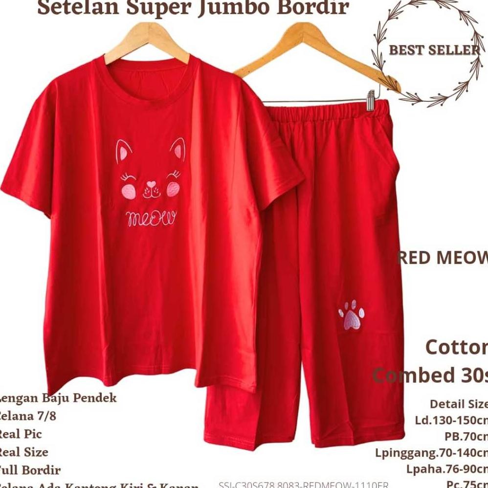 Setelan Wanita Kekinian Jumbo Katun Combed 30S Ld.130Cm Baju Pendek Celana 7/8 Adem/ Baju Setelan Wa