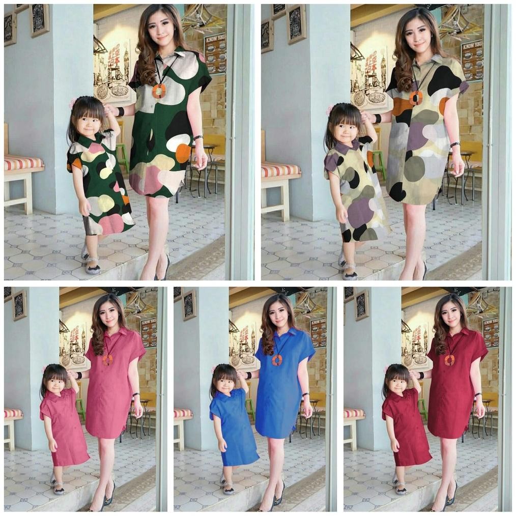 Cp Mk Longhem Oval/ Mk Longhem Polos/ Couple Mom Kid Murah/ Baju Pasangan Dress Ibu Dan Anak / Mini 