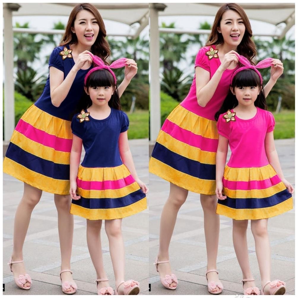 Couple Dress Rainbow / Baju Couple Dress Ibu Dan Anak / Dress Pelangi Kakak Dan Adik / Cp Mk