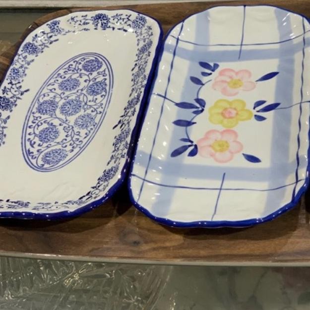 AURORAE [ 2 PC ] PIRING KUE PERSEGI PANJANG KERAMIK IMPOR