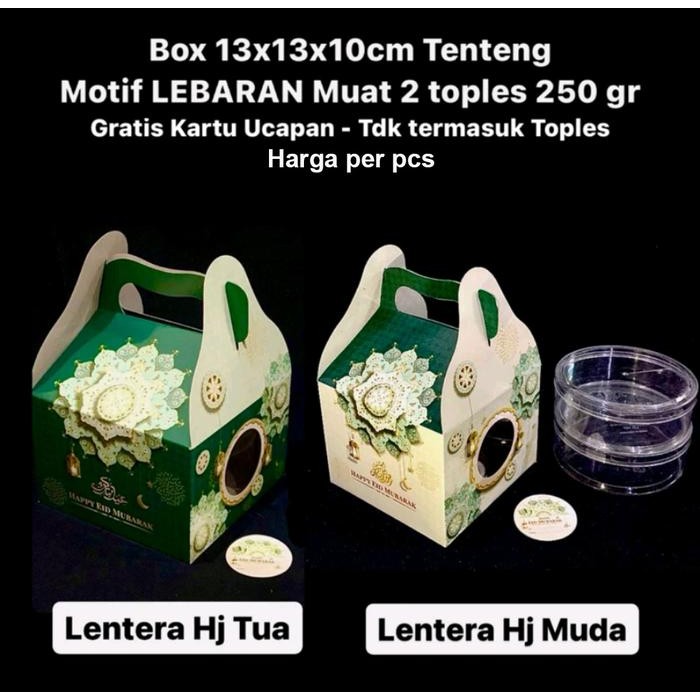 

Box Tenteng Kue Kering Muat 2 Toples 250gr - Hampers Lebaran Idul Fitri 13x13x10cm