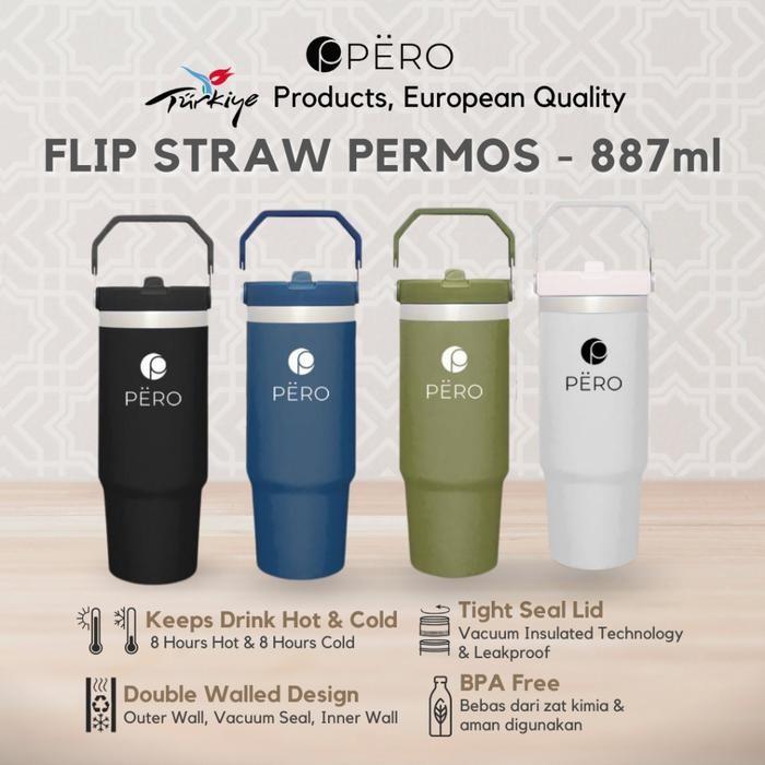 [Exclusive Jordi Onsu] Pero Flip Straw Tumbler Permos 30oz 900ML with Handle / Botol Minum Tumbler