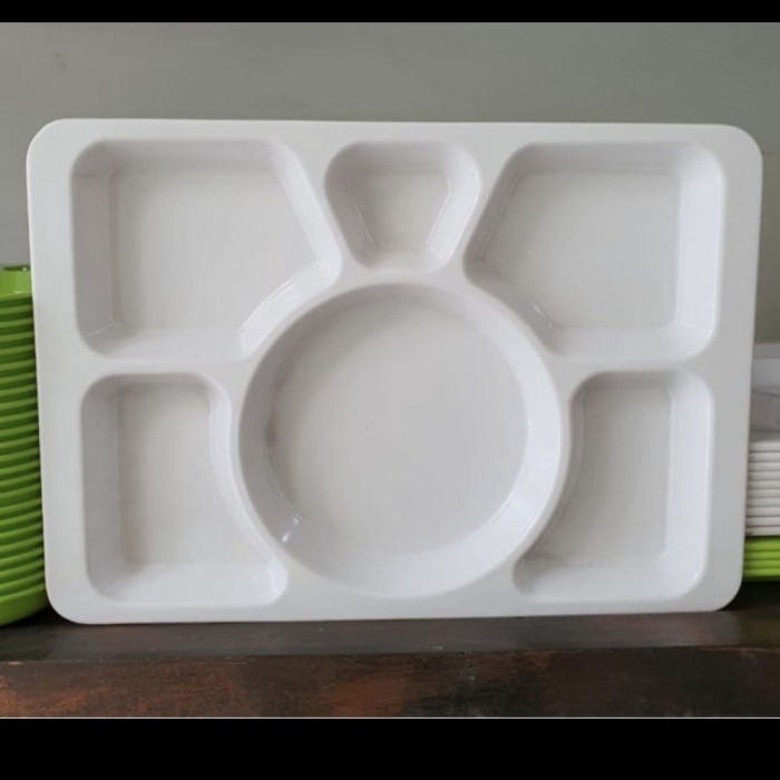 ><><><] Piring Makan Sekat 6 Melamin Unica 15" Piring Putih Katering Kantin Rumah Sakit Tray Sekat
