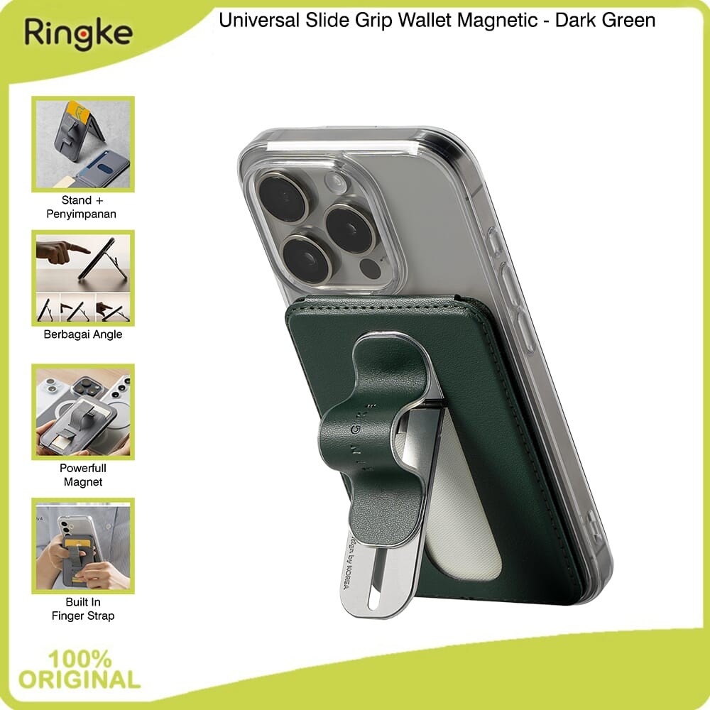 Ringke Slide Grip Wallet Magnetic Dark Green Aksesoris Magsafe Magnet All in One / Grip Anti Slip / 
