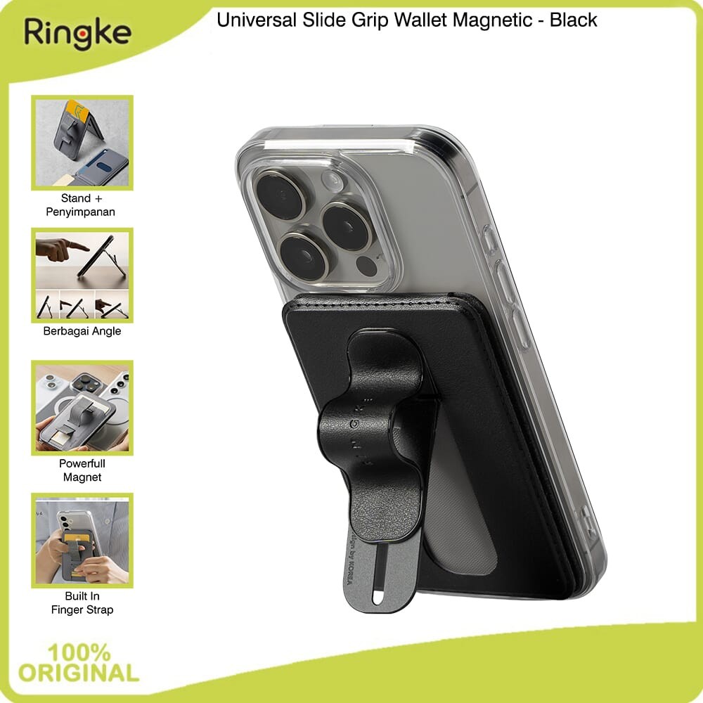 Ringke Slide Grip Wallet Magnetic Black Aksesoris Magsafe Magnet All in One / Grip Anti Slip / Suppo