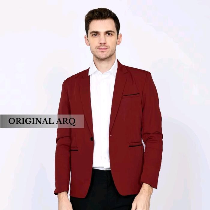 Jas Blazer Pria Slimfit Original Arq Bahan Premium Terlaris Jaket Formal Casual Hitam Panjang Keren 
