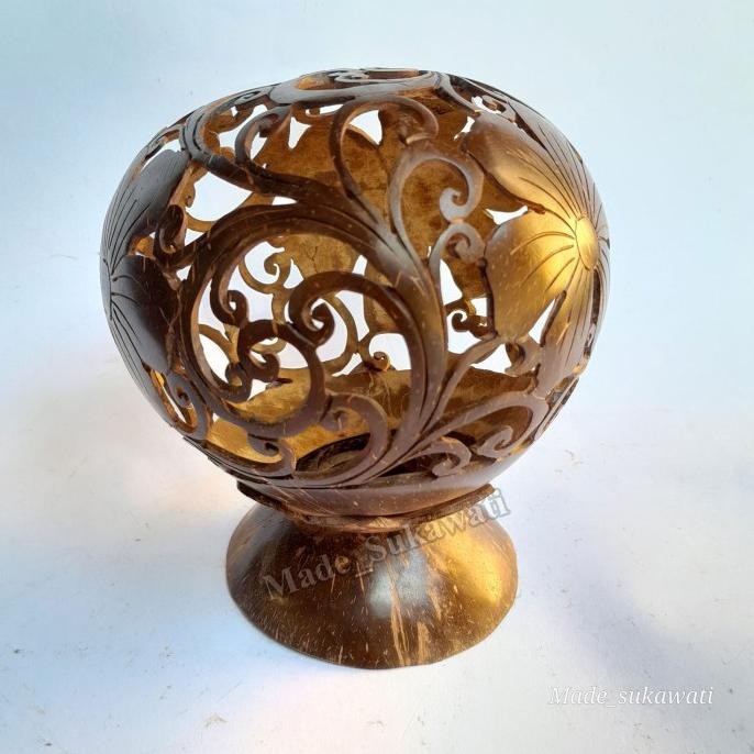 Kualitas terbaik] Kerajinan wadah lampu ukir batok kelapa ukiran handmade bali